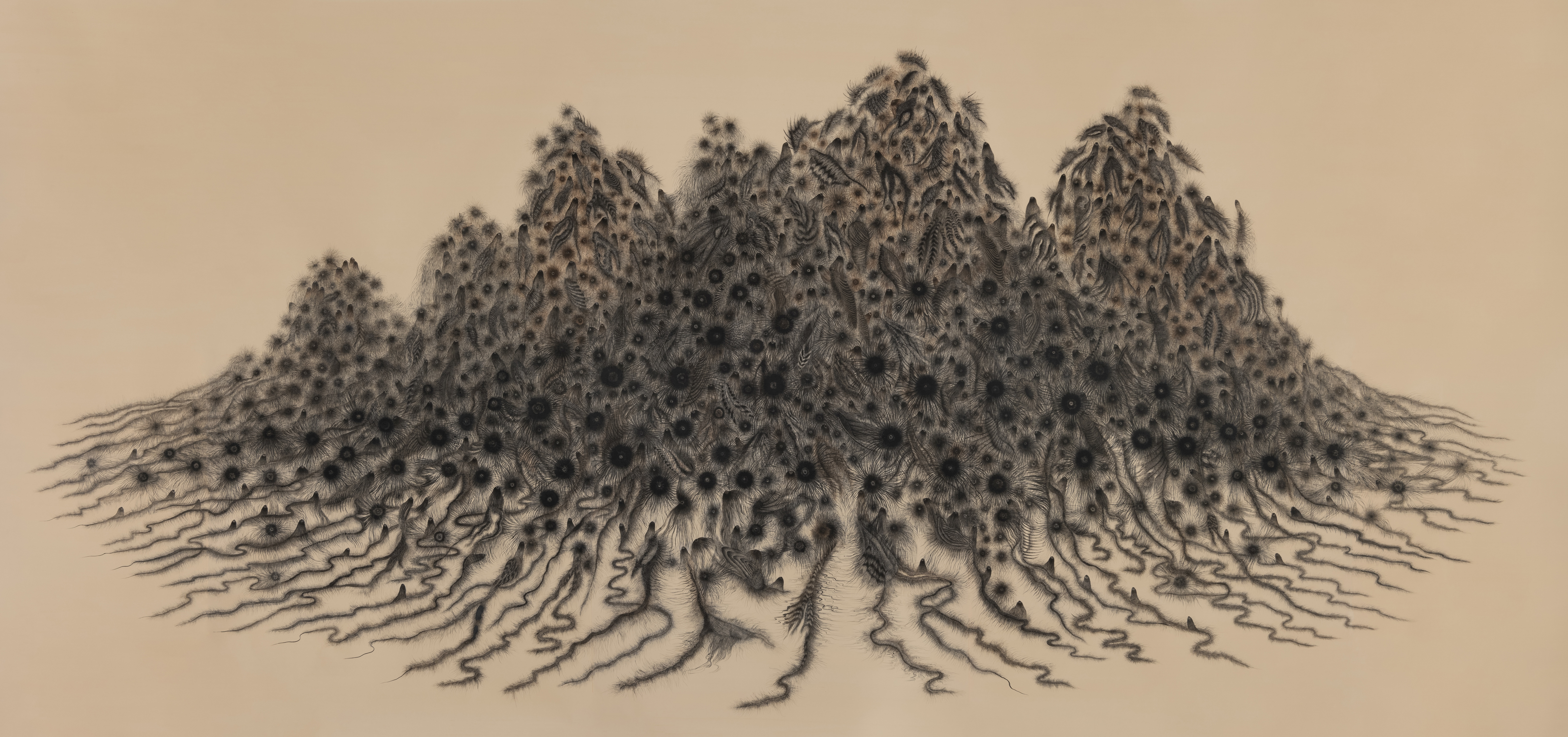 사자의 은유 Metaphor, The Messenger of Death, Ink on silk, (h)200cm x (w)440cm, 2019 (1).jpg